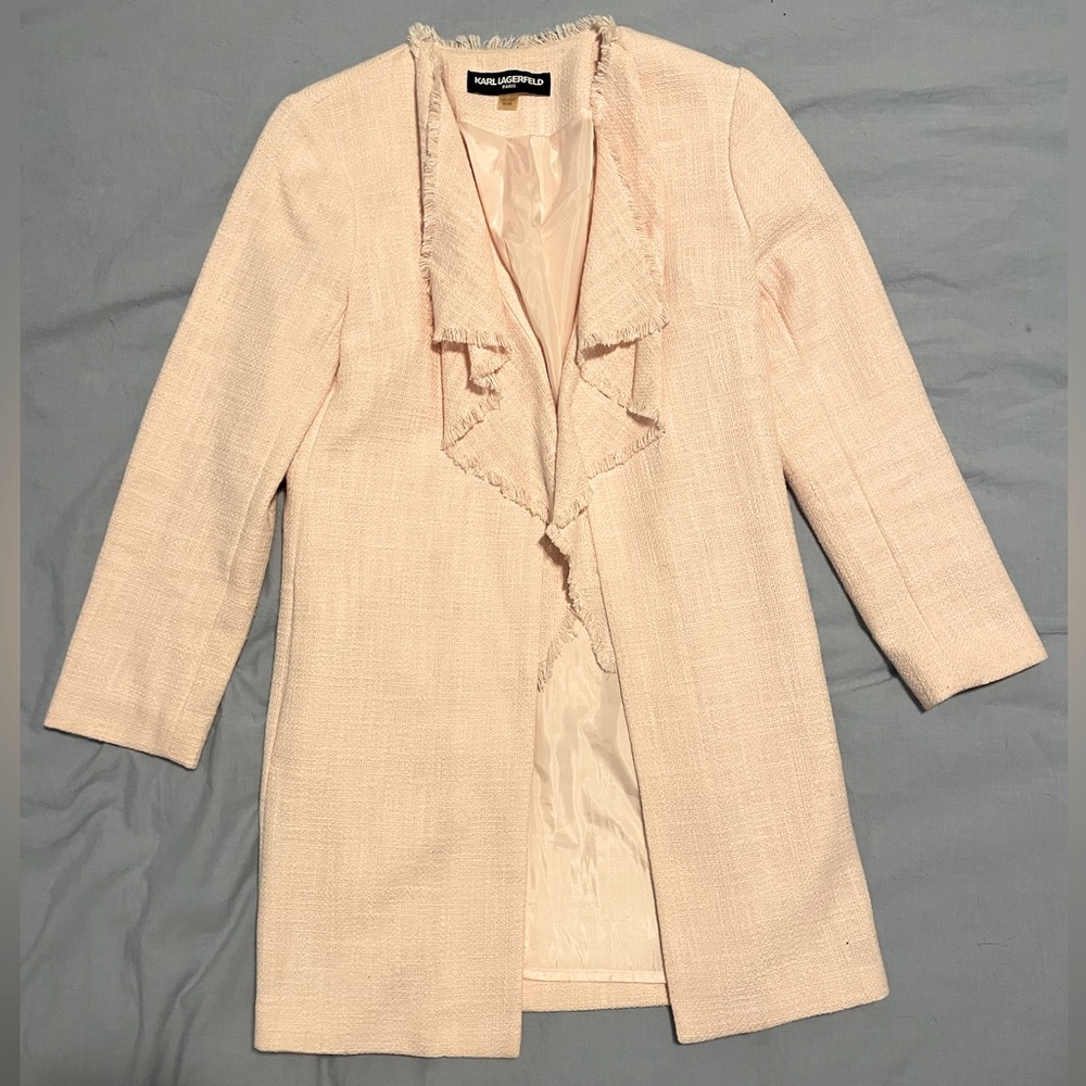 Karl Lagerfeld Light Pink Tweed Blazer Extra Small Long